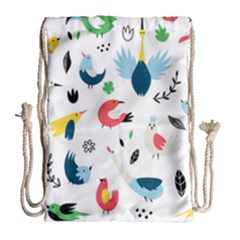 Vector Set Isolates With Cute Birds Scandinavian Style Drawstring Bag (large) by Salman4z