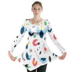 Vector Set Isolates With Cute Birds Scandinavian Style Long Sleeve Tunic  by Salman4z