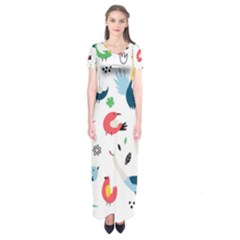 Vector Set Isolates With Cute Birds Scandinavian Style Short Sleeve Maxi Dress by Salman4z