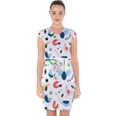 Vector Set Isolates With Cute Birds Scandinavian Style Capsleeve Drawstring Dress  by Salman4z