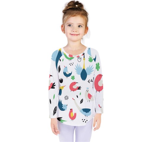 Vector Set Isolates With Cute Birds Scandinavian Style Kids  Long Sleeve Tee by Salman4z