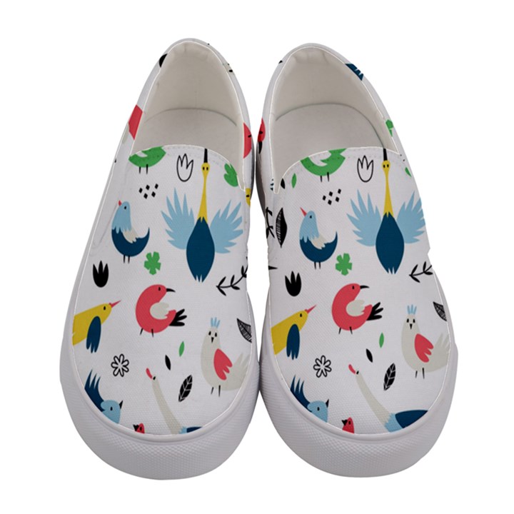 Vector Set Isolates With Cute Birds Scandinavian Style Women s Canvas Slip Ons