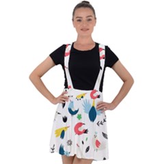 Vector Set Isolates With Cute Birds Scandinavian Style Velvet Suspender Skater Skirt by Salman4z