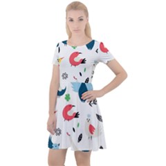 Vector Set Isolates With Cute Birds Scandinavian Style Cap Sleeve Velour Dress  by Salman4z