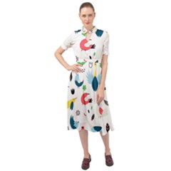 Vector Set Isolates With Cute Birds Scandinavian Style Keyhole Neckline Chiffon Dress by Salman4z