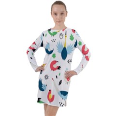 Vector Set Isolates With Cute Birds Scandinavian Style Long Sleeve Hoodie Dress by Salman4z