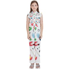 Vector Set Isolates With Cute Birds Scandinavian Style Kids  Sleeveless Ruffle Edge Band Collar Chiffon One Piece by Salman4z