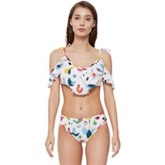 Vector Set Isolates With Cute Birds Scandinavian Style Ruffle Edge Tie Up Bikini Set	 by Salman4z