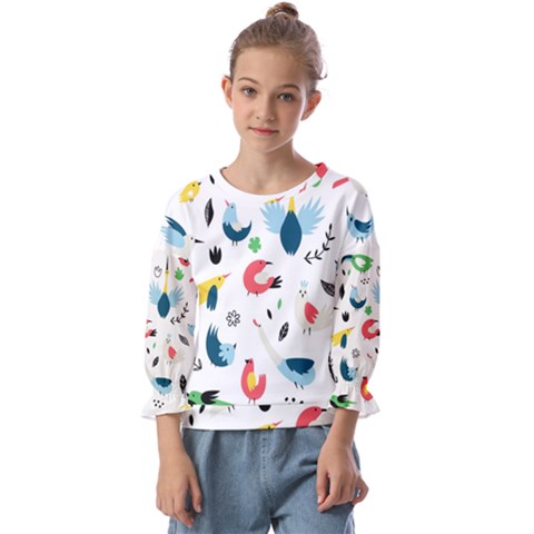 Vector Set Isolates With Cute Birds Scandinavian Style Kids  Cuff Sleeve Top by Salman4z