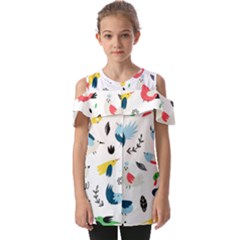 Vector Set Isolates With Cute Birds Scandinavian Style Fold Over Open Sleeve Top by Salman4z