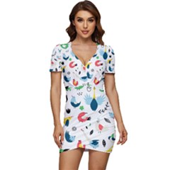 Vector Set Isolates With Cute Birds Scandinavian Style Low Cut Cap Sleeve Mini Dress by Salman4z