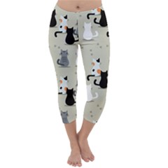 Cute Cat Seamless Pattern Capri Winter Leggings  by Salman4z