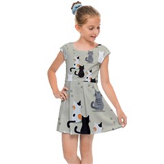 Cute Cat Seamless Pattern Kids  Cap Sleeve Dress by Salman4z