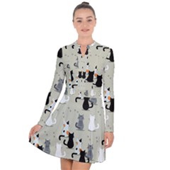 Cute Cat Seamless Pattern Long Sleeve Panel Dress by Salman4z