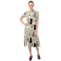 Cute Cat Seamless Pattern Keyhole Neckline Chiffon Dress by Salman4z