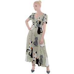 Cute Cat Seamless Pattern Button Up Short Sleeve Maxi Dress by Salman4z