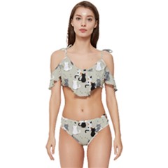 Cute Cat Seamless Pattern Ruffle Edge Tie Up Bikini Set	 by Salman4z