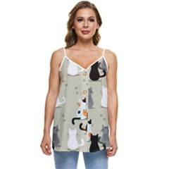 Cute Cat Seamless Pattern Casual Spaghetti Strap Chiffon Top by Salman4z