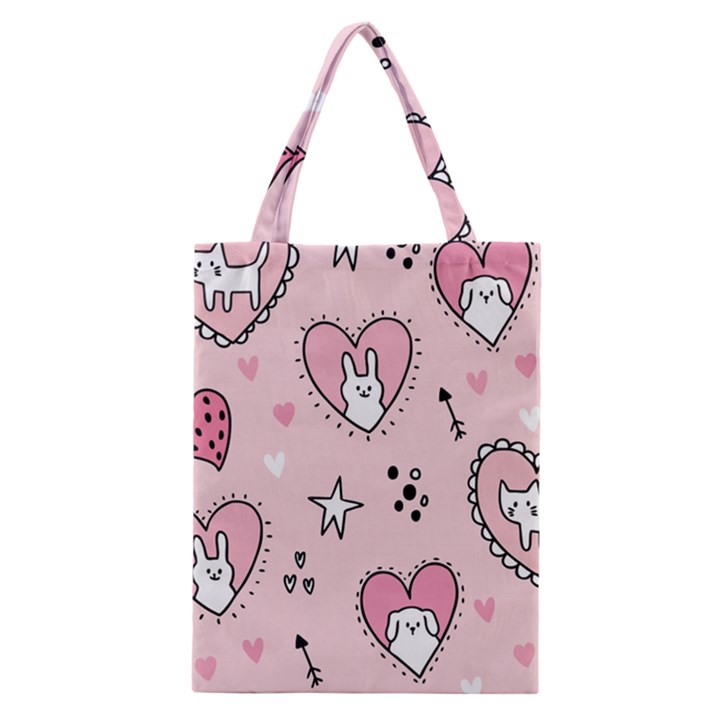 Cartoon Cute Valentines Day Doodle Heart Love Flower Seamless Pattern Vector Classic Tote Bag