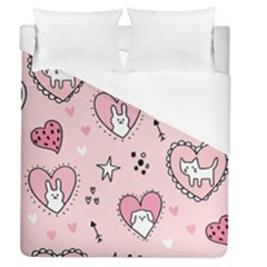 Cartoon Cute Valentines Day Doodle Heart Love Flower Seamless Pattern Vector Duvet Cover (queen Size) by Salman4z