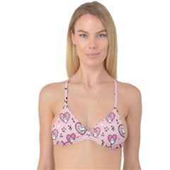 Cartoon Cute Valentines Day Doodle Heart Love Flower Seamless Pattern Vector Reversible Tri Bikini Top by Salman4z