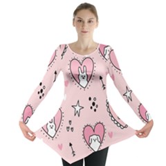 Cartoon Cute Valentines Day Doodle Heart Love Flower Seamless Pattern Vector Long Sleeve Tunic  by Salman4z