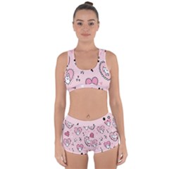 Cartoon Cute Valentines Day Doodle Heart Love Flower Seamless Pattern Vector Racerback Boyleg Bikini Set by Salman4z