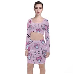 Cartoon Cute Valentines Day Doodle Heart Love Flower Seamless Pattern Vector Top And Skirt Sets by Salman4z