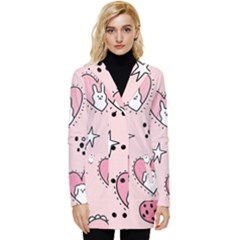 Cartoon Cute Valentines Day Doodle Heart Love Flower Seamless Pattern Vector Button Up Hooded Coat  by Salman4z