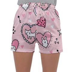 Cartoon Cute Valentines Day Doodle Heart Love Flower Seamless Pattern Vector Sleepwear Shorts by Salman4z