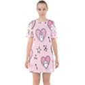 Cartoon Cute Valentines Day Doodle Heart Love Flower Seamless Pattern Vector Sixties Short Sleeve Mini Dress View1