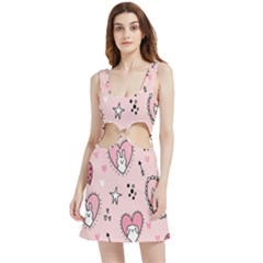 Cartoon Cute Valentines Day Doodle Heart Love Flower Seamless Pattern Vector Velour Cutout Dress by Salman4z