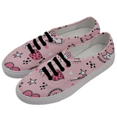 Cartoon Cute Valentines Day Doodle Heart Love Flower Seamless Pattern Vector Men s Classic Low Top Sneakers by Salman4z