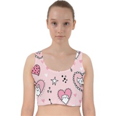 Cartoon Cute Valentines Day Doodle Heart Love Flower Seamless Pattern Vector Velvet Racer Back Crop Top by Salman4z