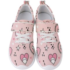 Cartoon Cute Valentines Day Doodle Heart Love Flower Seamless Pattern Vector Men s Velcro Strap Shoes by Salman4z