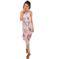 Cartoon Cute Valentines Day Doodle Heart Love Flower Seamless Pattern Vector Waist Tie Cover Up Chiffon Dress by Salman4z