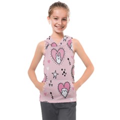 Cartoon Cute Valentines Day Doodle Heart Love Flower Seamless Pattern Vector Kids  Sleeveless Hoodie by Salman4z