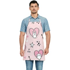 Cartoon Cute Valentines Day Doodle Heart Love Flower Seamless Pattern Vector Kitchen Apron by Salman4z