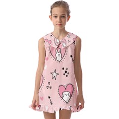 Cartoon Cute Valentines Day Doodle Heart Love Flower Seamless Pattern Vector Kids  Pilgrim Collar Ruffle Hem Dress by Salman4z