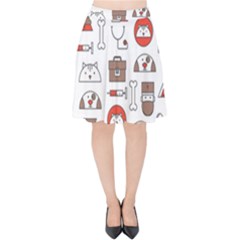 Vector Thin Line Art Vet Seamless Pattern Velvet High Waist Skirt by Salman4z