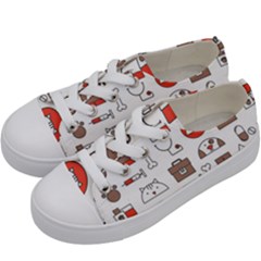 Vector Thin Line Art Vet Seamless Pattern Kids  Low Top Canvas Sneakers