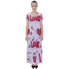 Hand Drawn Valentines Day Element Collection High Waist Short Sleeve Maxi Dress by Salman4z