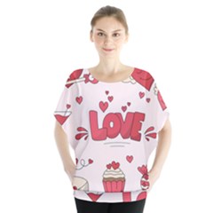 Hand Drawn Valentines Day Element Collection Batwing Chiffon Blouse