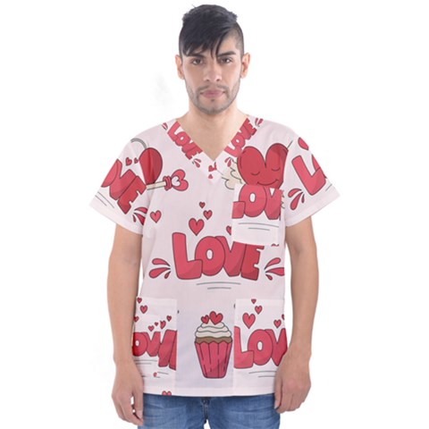 Hand Drawn Valentines Day Element Collection Men s V-neck Scrub Top by Salman4z