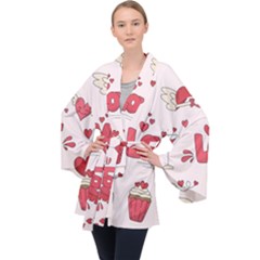 Hand Drawn Valentines Day Element Collection Long Sleeve Velvet Kimono  by Salman4z