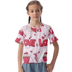 Hand Drawn Valentines Day Element Collection Kids  Cuff Sleeve Scrunch Bottom Tee