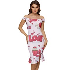 Hand Drawn Valentines Day Element Collection Off Shoulder Ruffle Split Hem Bodycon Dress by Salman4z