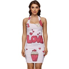 Hand Drawn Valentines Day Element Collection Sleeveless Wide Square Neckline Ruched Bodycon Dress by Salman4z