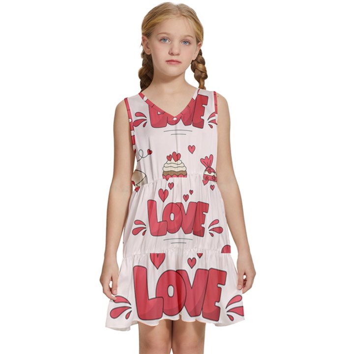 Hand Drawn Valentines Day Element Collection Kids  Sleeveless Tiered Mini Dress