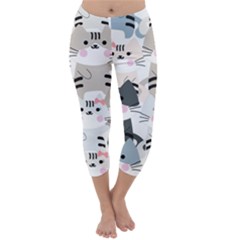 Cute Cat Couple Seamless Pattern Cartoon Capri Winter Leggings  by Salman4z